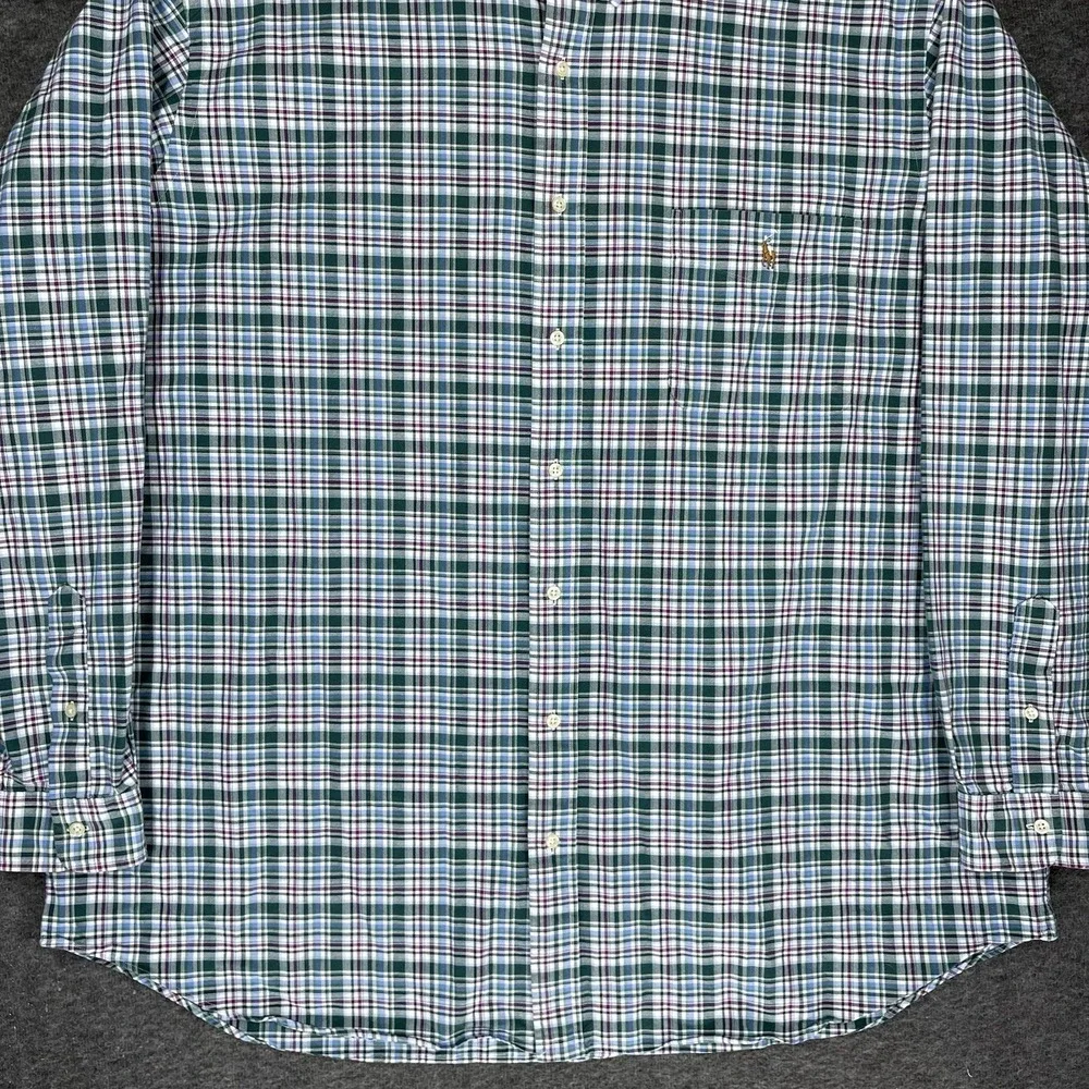 Polo Ralph Lauren Oxford Shirt Mens 3XLT Green Blue Plaid Flesh pony Long Sleeve